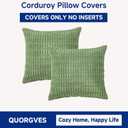QUORGVES Corduroy Decorative Throw Pillow Covers 18x18 Inch Set of 2 Soft Boho Striped Light Green Pillow Covers Farmhouse Home Decor for Sofa Living Room Couch Bed Sage Green