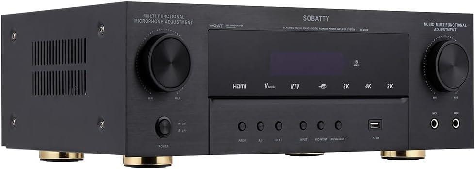 Stereo Receivers, 5.1 Channels Audio Amplifier with HDMI, Optical/Coaxial, Bluetooth/USB,RCA,AC-3 Input, Subwoofer Output for Karaoke, Home, Theater Speakers(Non-Dolby/DTS)