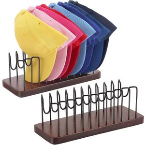 Hat Organizer for Baseball Caps, Hat Rack Stand for 20 Hats Wood Metal Hat Holder Storage Baseball Cap Organizer for Closet Dresser Desk (Brown, 2 Packs)