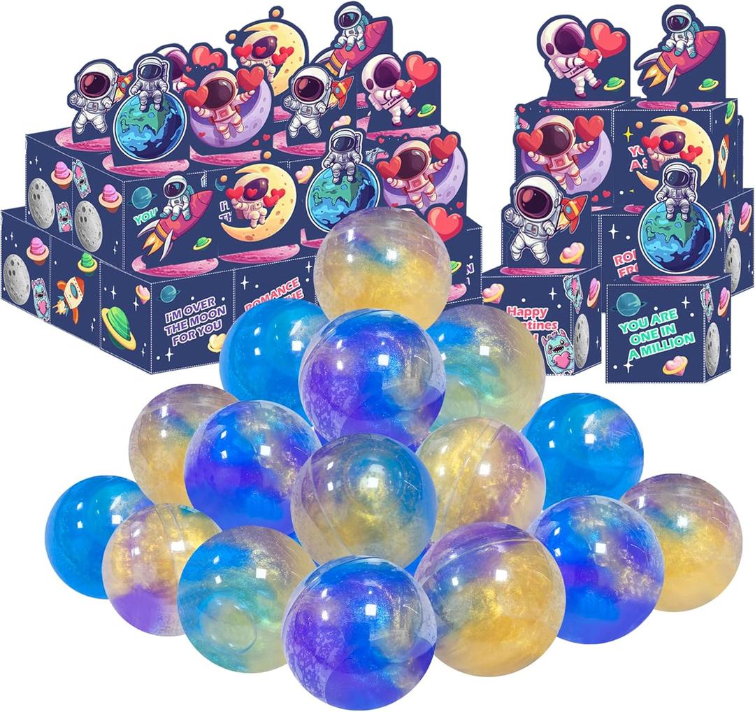 24 Pack Valentines Day Gifts for Kids, Galaxy Slime with Greeting Card Box Stress Relief Slime Toy for Kids Girls Boys Valentines Party Favors Valentine's Day Classroom Exchange Prizes Gift Set