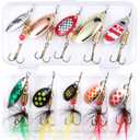 10/30pcs Fishing Lure Spinnerbait with Feathered Treble Hooks Rooster Tail Fishing Lures Spoon Lures for Bass Salmon Trout Spinner Baits with Tackle Box