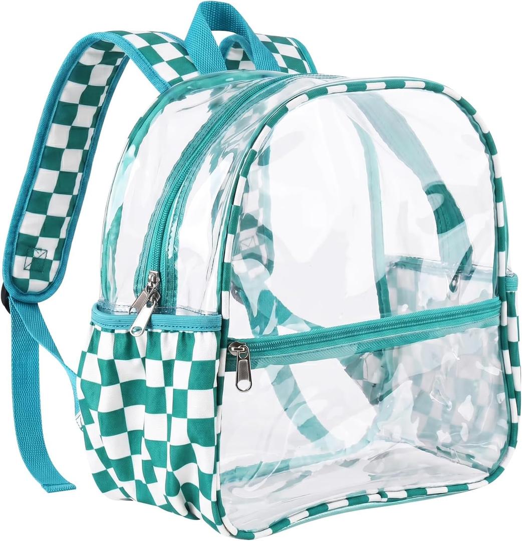 Fomaris Clear Backpack Stadium Approved 12x6x12 Clear Bag with Reinforced Straps for Stadium Events, Sports, Concerts, Festivals - Small Transparent Backpack for Women & Men - Checkered Green