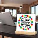 Autism Awareness Sign, Autism Desk Decor Inspirational in a World Where You Can Be Anything Be Kind Acrylic Desk Plaque Sign Home Office Bedroom Decoration 4 x 4 Inches