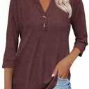 ZAAYOGARDEN Womens Tops Casual Summer Short Sleeve Shirts V Neck 3/4 Sleeve Work Outfit Cute Basic Tees Tunic Top Burgundy (L)