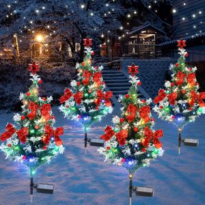 Solar Christmas Tree Light - Christmas Waterproof Small Pathway Lights, Outdoor Lights Christmas Decorations Cedar Xmas Tree with 20 LED Lights in 4 Colors for Garden/Yard/Patio, 4 Packs (White)