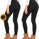 2 Pack Fleece Lined Leggings Women with Pockets - High Waisted Winter Thermal Yoga Pants (S-M)