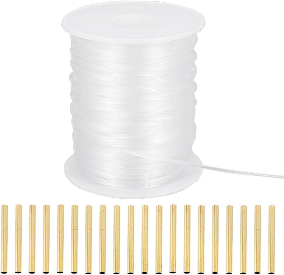 OLYCRAFT 50m/54.7 Yards 1.5mm Nylon Memory Wire Nylon Memory Brim Line Plated Memory Wire with 20pcs Brass Crimp Tube Beads Bustle Nylon Memory Brim Line for Shaping Millinery Hat Brims