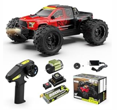 RIAARIO RC Cars 1/14 Scale Monster Truck, Brushless RC Truck, 50 mph, 4WD, Waterproof, Red, Ages 8+