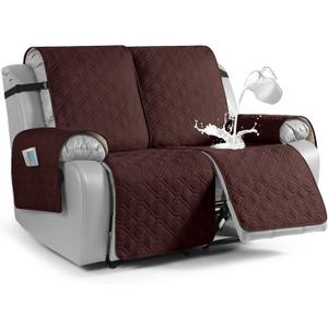 VANSOFY Waterproof Recliner Couch Covers, Sofa Covers 1-Piece Washable Reclining Sofa Cover Non-Slip Furniture Protector with Elastic Straps Pocket for Dogs, Pets(Coffee,2 Seater)