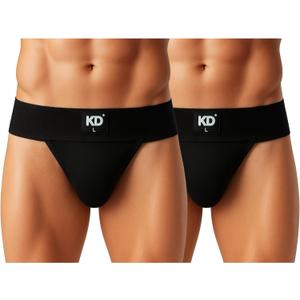 KNK Regent Mens Cotton Gym Supporter Jockstrap | 100% Cotton | 3 Waistband | Back Covered (Medium, Black - Pack of 2)