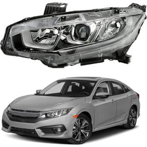 munirater Headlight Assembly Driver Side Chrome Projector Replacement for C-ivic 2016 2017 2018 Halogen