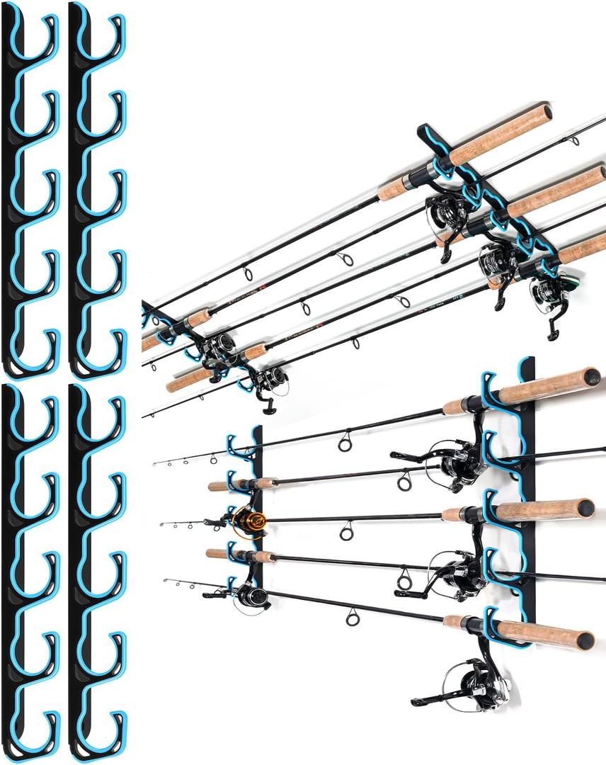 Ghosthorn Fishing Rod Holders for Garage Fishing Pole Holders Ceiling or Wall Mounted Rod Rack Garage Storage Organizer Fishing Gear Equipment for Men Women (Blue, 2 Packs)
