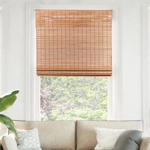 CHICOLOGY Bamboo Roman Shade, Cordless Light Filtering Woven Wood Window Treatment for Living Room, Dining Room, Kitchen & Office, Natural Bamboo Blinds for Boho Coastal Decor, Squirrel, 27"W x 64"H