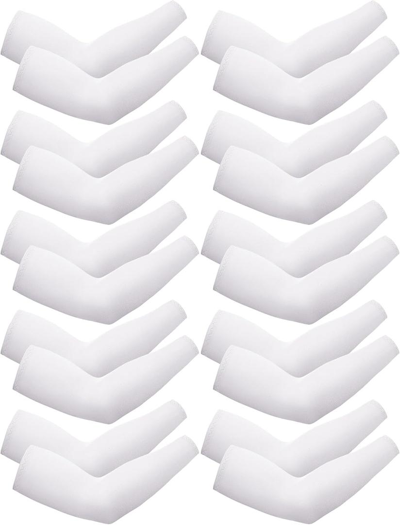 Boao 10 Pairs UV Arm Sleeve for Men Women Cooling Tattoo Cover up Compression Sun Protection Sleeves for Outdoor Activities (Large, White)