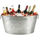 OBTANIM 2 Pack Large 6 Gallon Galvanized Ice Buckets Metal Champagne Drink Cooler Ice Beverage Tub with Carry Handles for Beer Wine Bar Home Pool Parties Cooling Supplies (Silvery)