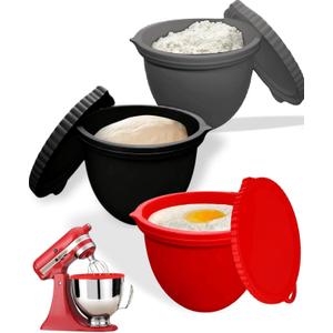Silicone Liners for KitchenAid Tilt-Head 5QT Stand Mixers, Mixing Bowl Liner Replacement for Kitchen Aid 5 QT Mixer Attachments & Accessories, 3-Pack Liners with 3 Lids