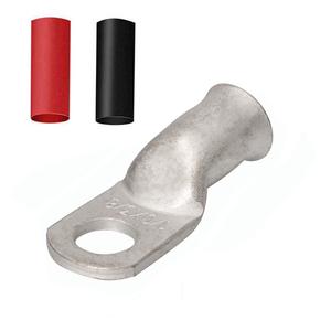 Heavy Duty 1/0x3/8 Tinned Copper Wire Lugs,12Pcs 1/0 AWG 3/8'' Stud Tubular Ring Terminals with 12Pcs Heat Shrink Tubing for Boat Marine Audio