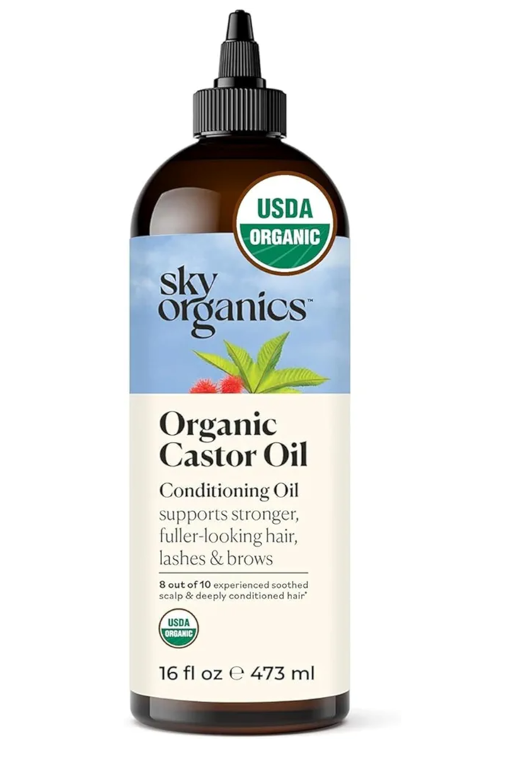 Sky Organics - Castor Oil Organic - Volumizing Hair Oil - Scalp, Lashes, Brows - Pure Castor Oil Cold Pressed - Natural Conditioner - Omega Fatty Acids, Vegan - Beauty, Hair Care, & Self Care - 16oz