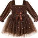 YOUNGER TREE Toddler Tutu Dress Girls Long Sleeve Tulle Holiday Birthday Party Princess Dresses Fall Winter Clothes (18-24 Months, Brown)