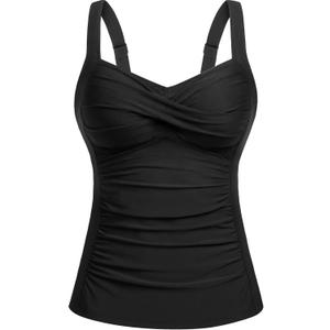 Underwire Tankini Tops for Women - Tummy Control Swim Top Only 2025 Twist Front Bathing Suit Top No Bottom (XX-Large, Black)