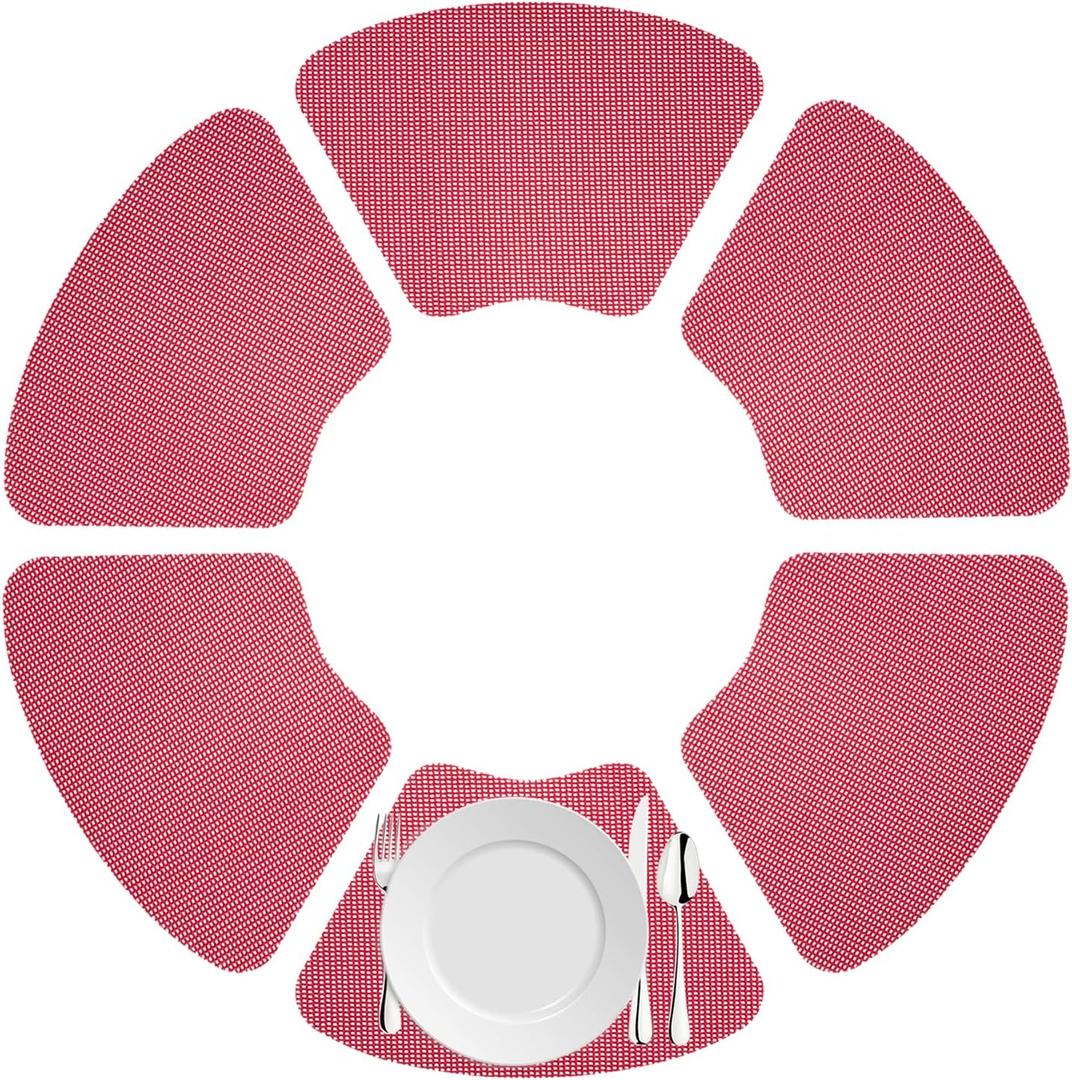 Kraftware Fishnet Wedge Placemats for Round Outdoor Tables, Flag Red, Set of 6, Small