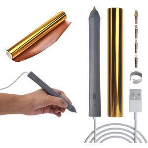 Joelver Maker Hot Foiling Pen with 4 Size Metal Tips &1pc Silver Heat Activated Foil Rolls,Hot Foil Quill Pen for Card Making Scrapbooking Tools, USB Powered DC5V Foil Quill Pen Starter Kits (Grey)