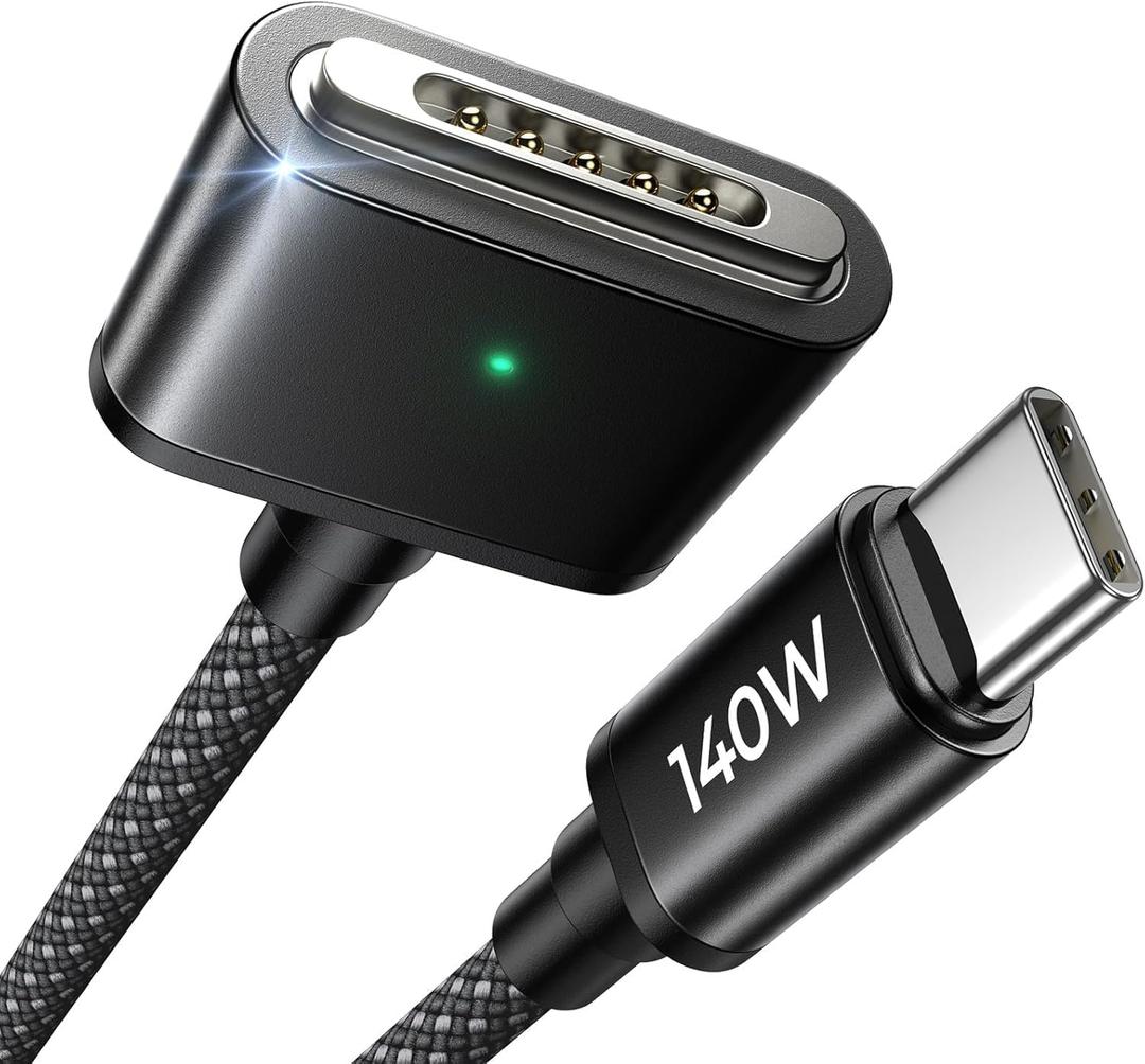 LISEN USB-C to Magnetic 3 Cable (3.3FT/Black) for M4 MacBook Air Pro Charger, 140W Magnetic Safe 3 Cable for MacBook Air (15''/13'' M4 2025, M3 2024, M2 2023, M2 2022), Pro (16"/14" 2024/2023/2021)