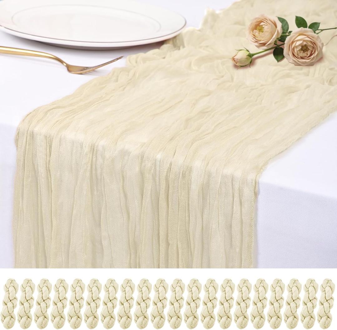 20 Pack Ivory Cheesecloth Table Runner 17x108 Inch Semi Sheer Boho Rustic Gauze Cheese Cloth Table Runners for Wedding Party Birthday Baby Shower Home Dcor