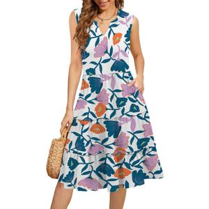 Summer Dresses for Women 2025 Elegant Classy Sleeveless Boho Midi Sun Dress Spring Break Travel Beach Vacation Clothes (XXL)