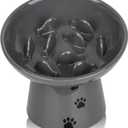 Y YHY Slow Feeder Cat Bowl, Ceramic Cat Slow Feeder Bowl, 6 Inches, Elevated, Anti Vomiting for Dry and Wet Food, Gray