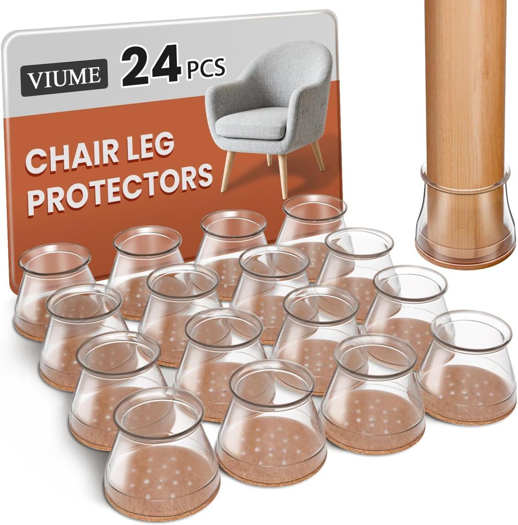 24 Pcs Chair Leg Floor Protectors for Hardwood Floors Silicone Covers Felt Pads Furniture Leg Caps Anti-Scratch Reduce Noise Fit (15/16" to 1-5/16")