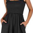 Caracilia Women's Summer Casual Smocked Rompers Square Neck Sleeveless Loose Shorts Jumpsuit 2025 Beach Vacation Outfits (Large, Black)