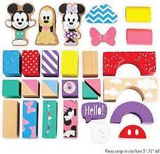 Just Play Disney Wooden Toys Mickey Mouse & Friends Block Set, 28-Piece Set Includes Mickey Mouse, Minnie Mouse, and Pluto, Kids Toys for Ages 18 Month