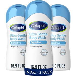 Cetaphil Ultra Gentle Refreshing Body Wash, For Dry to Normal, Sensitive Skin, 16.9oz Pack of 3, Aloe Vera, Calendula, Vitamin B5, Hypoallergenic, Paraben Free, Fragrance Free, Dermatologist Tested