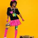 Vabean 19 Pcs 80s Costume Set T Shirt Leggings Tutu Skirt Headband Necklace Bracelets Earrings Gloves Leg Warmers for Women (M)