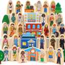 Atoylink 36Pcs Wooden Community Helpers Pretend Play Toys for Kids 3 4 5 6 Year Old, Wooden People Figures Blocks Occupations Dress up Toddlers Preschool Learning Toys Boys Girls Birthday Gifts