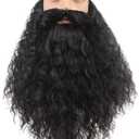 Honcloud 18 Inch Men's Long Curly Synthetic Pre - styled Realistic Fake Beard for Wizard Costume and Halloween Party (Black)