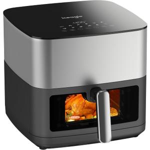 Iceagle Stainless Steel Air Fryer 9 Quart - Airfryer XXL with Large Viewing Window, Dual Heating Elements, 12-in-1 Function to Roast, Bake, Broil, Defrost, Reheat, Dishwasher-Safe Parts, 1700W, Siver