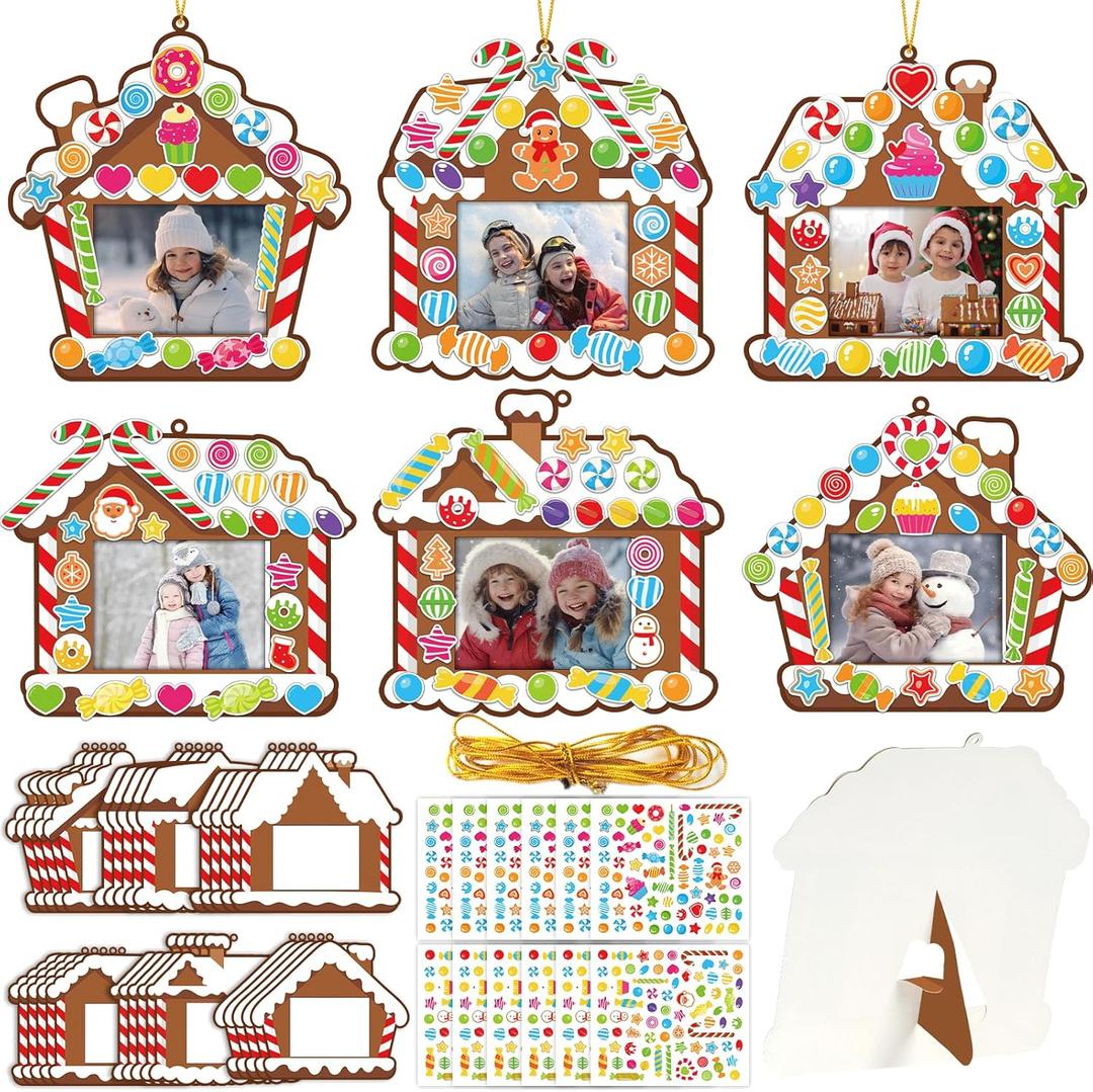 Qyeahkj 36pcs Christmas Gingerbread Crafts for Kids Christmas Frame Hanging Ornament Kits for Kids DIY Gingerbread House Craft Xmas Gingerbreads Crafts for Holiday Party Classroom Activities