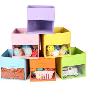 Thyle 3 Pieces Cubes Storage Bins for Kids with Clear Window and Handles Foldable Fabric Cubical Storage Organizer Collapsible Baskets for Closet Organization Box for Nursery Shelves Clothes Toys