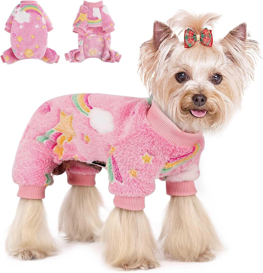 Sebaoyu Dog Pajamas for Small Dogs, Glow in Dark Tie Dye Unicorn Sweater, Super Soft Velvet Material Chihuahua Yorkie Tiny Clothes Outfits (XX-Small, Rainbow)
