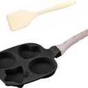 Nonstick 4-Cup Divided Grill Skillet,Equipped with a silicone spatula, Healthy Granite Egg Frying Pan with Anti-scald Handle, Breakfast Skillet for Eggs, Pancakes, Bacon (Black)