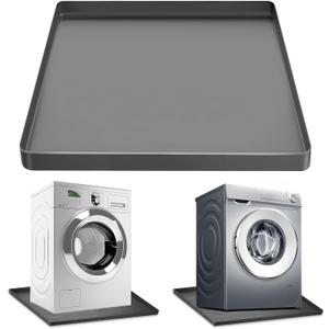 Washing Machine Washer Drain Pan Silicone Mat, Large Non-Slip Leak Washer Tray Soft Bottom Pad Portable Washing Machine Silicone Mat with Raised Edge Drip Mat for Floor Protector 27" x 27" (Grey)