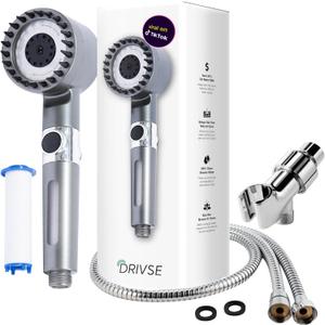 Original Drivse Filtered Shower Head with Ion Drops - High Pressure Shower Heads with 1 Replacement Filter, Detachable Handheld Showerhead with Long Flexible Hose Holder, Adjustable Bracket Showerhead