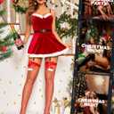 RSLOVE Christmas Thigh High Stockings for Women Sexy Fishnet Tights with Bow Accent Santa Accessory Hosiery One Size (Red Middle Net)