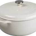 Lodge 7.5 Quart Enameled Cast Iron Dutch Oven with Lid  Dual Handles  Oven Safe up to 500 F or on Stovetop - Use to Marinate, Cook, Bake, Refrigerate and Serve  Oyster White