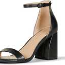Women's Ankle Strap Block Heel Nola Sandals (12, Black Faux Leather)
