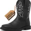 Canyon Trails Men's Cowboy Boots - Square Toe Western Boots with Embroidery, Pull-On Fit, Durable Rubber Sole Mens Shoes (10, Black)