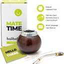 BALIBETOV Yerba Mate Gourd Set (Original Natural Handmade Yerba Mate Cup Argentina) - Includes Mate Tea Cup, Bombilla (Mate Straw) and Clean Brush - Classic Mate Cup and Bombilla (Dark Brown)