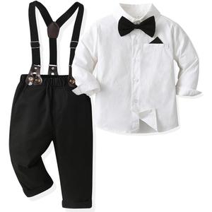 SALNIER Toddler Boy Suit Baby Boys Wedding Dress Outfit Formal Gentleman Clothes Set Dress Shirt Bowtie Suspenders Pants (3T)